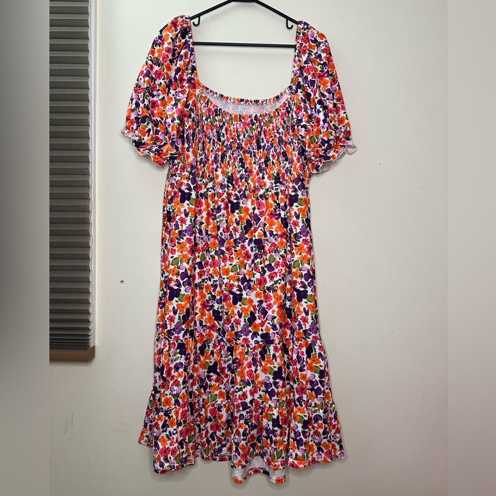 BeautyNee Maternity Floral Print Dress Short Puff Sleeve Square Neck Size 2XL - Picture 5 of 8